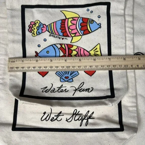 BRIGHTON NEW 3pc Canvas Drawstring Travel Bag Set Storage Logo Fish Sun Mermaid - Picture 7 of 7